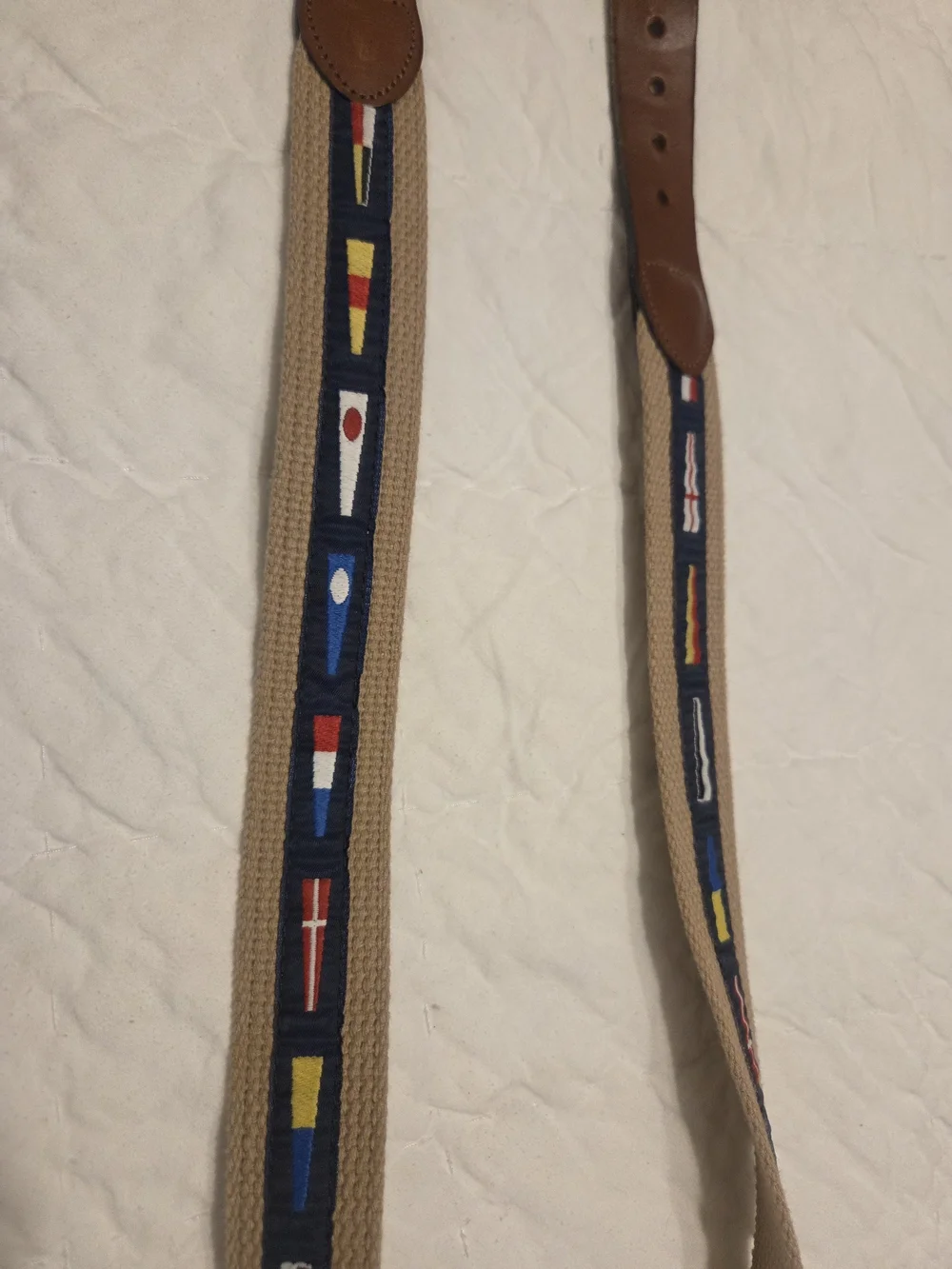 Classic Leather Man Ltd. Tan Pennant Signal Flags Nautical Web Belt Sz 36